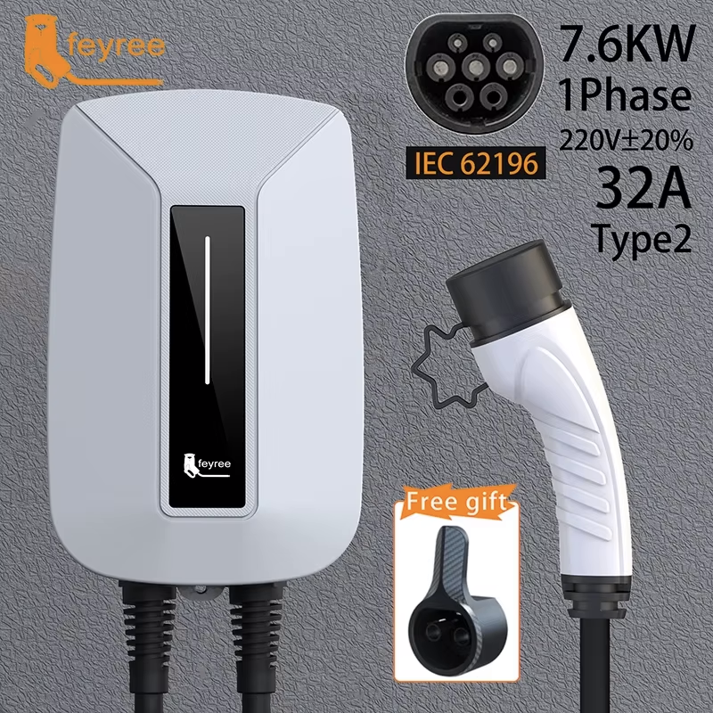 Feyree EV 充電器 Type2 プラグ EVSE ウォールボックス 32A 7KW IEC62196-2 ソケット 1 相 5 メートルケーブルウォールマウント充電ステーション電気自動車用