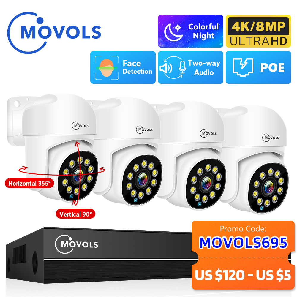 Movols 4K XMEYE POE 監視システム 8MP 5MP 双方向オーディオ PTZ CCTV POE AI セキュリティカメラ 8CH P2P NVR ビデオ監視キット