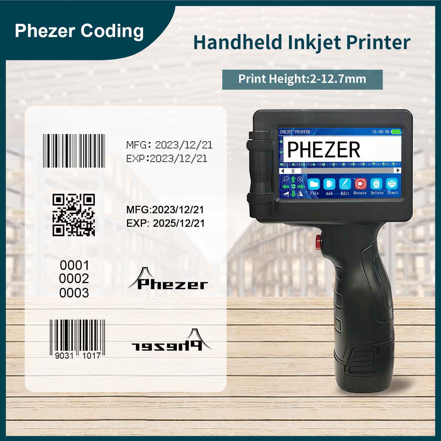 Phezer P17 ハンドヘルドインクジェットプリンタ日付番号有効期限ロゴ QR バーバッチコード有効期限 12.7 ミリメートルラベルプリンタ 28 言語