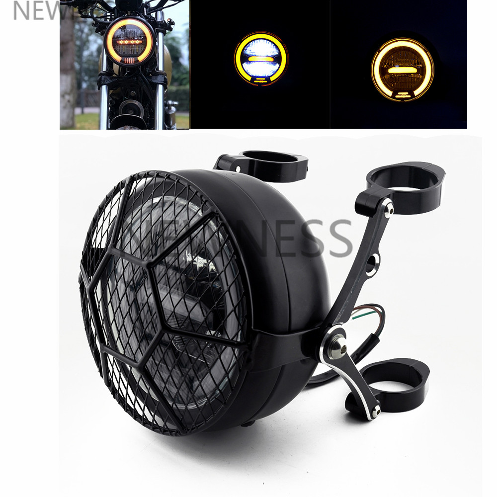 レトロ LED オートバイヘッドライトユニバーサルモトブラケットヘッドランプスクーターヘッドランプカバーカフェレーサーボバーホンダヤマハ