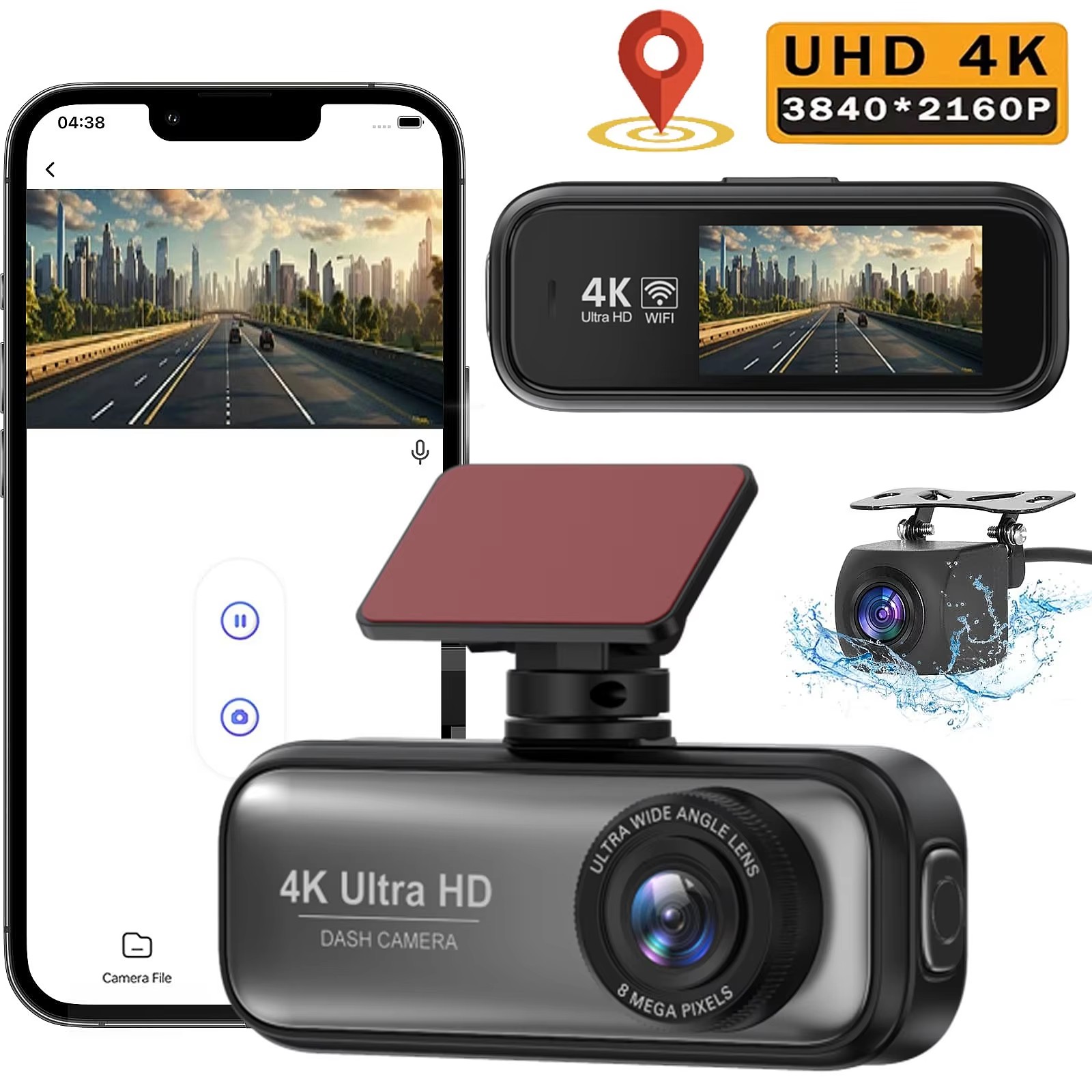 4K 1080P デュアルレンズダッシュカム WiFi アプリ制御 DVR ナイトビジョン車のブラックボックスビデオレコーダー車の事故証拠レコーダー