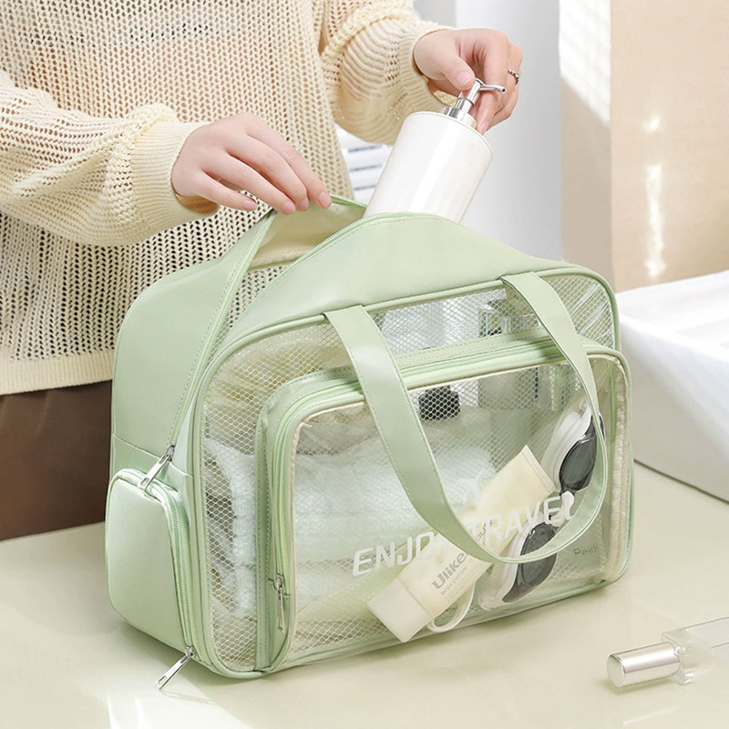 乾湿分離ポータブル透明 PVC 女性の防水旅行バッグ水泳収納袋 PU ポータブル化粧品袋