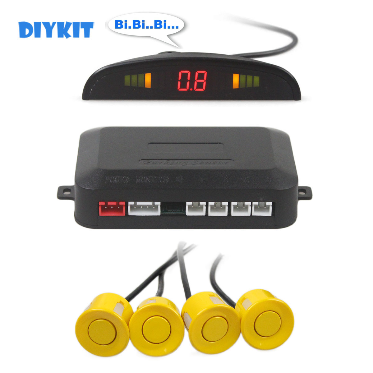DIYKIT 駐車場レーダーセンサー バックアップレーダーシステム LED バックライトディスプレイ付き 4 センサー