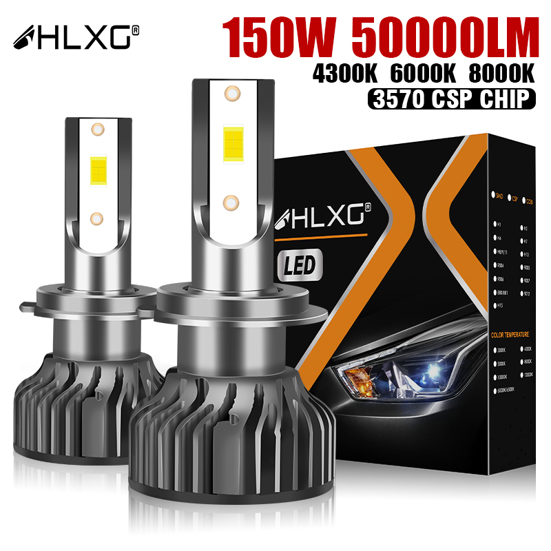 HLXG H7 LED canbus HB3 HB4 H1 H8 H11 H4 9005 9006 HIR2 ミニカー LED ライト自動ヘッドランプ CSP チップ車のヘッドライト 150 ワット 6000 K