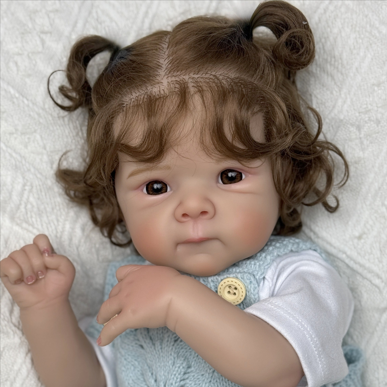 BZDOLL 19 インチ 48 センチメートルリボーン人形、ビニール手足布ボディ、カーリーブラウンヘア手作りおもちゃ、誕生日