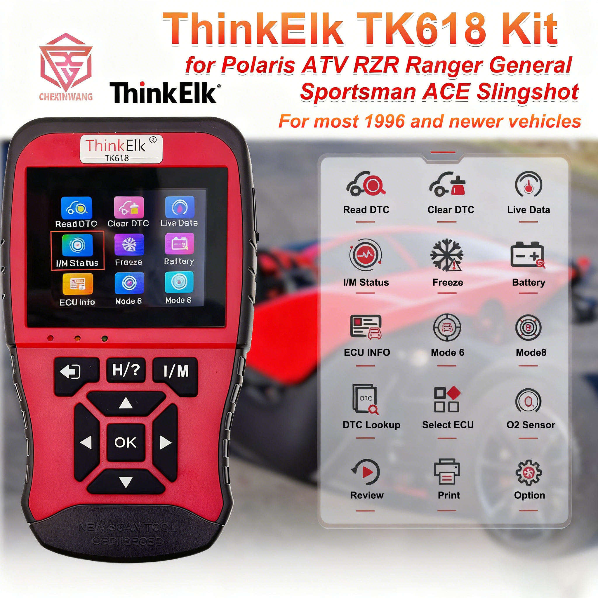 ThinElk TK618 OBD2 診断コードリーダーアダプタースキャナーポラリス ATV RZR レンジャー一般スポーツマン ACE スリングショット用