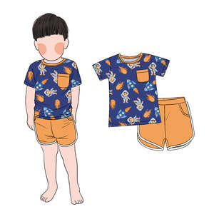 New Design: Special Milk Protein Fiber Boys' 2-Piece Set (Short-Sleeve T-Shirt and Pants) with 2 Side Pockets