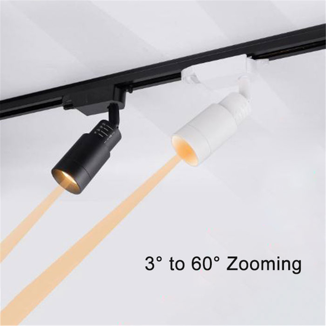 ブラック ホワイト ズーム可能 3°/8°/15°/24°/36°/45°/60° 3000K LED トラック照明、アクセント タスク用のビーム度調整可能なトラック ランプ ヘッド