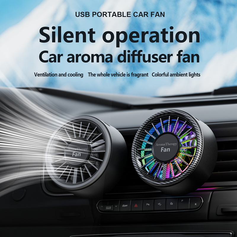 車の USB ファンミニポータブルクリップオンアロマディフューザー 2 で 1 強風車のベントファン芳香剤 RGB ライトカーアクセサリー