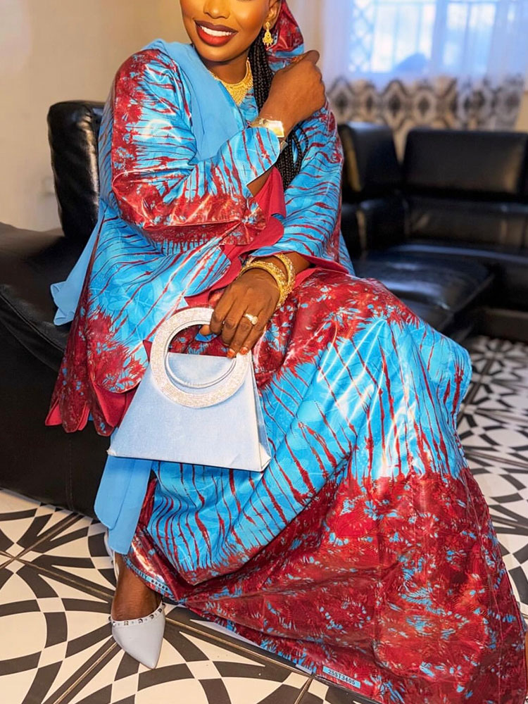 プリント Sengeal ロングドレスアフリカアンカラ毎日パーティー結婚式 Dashiki ローブ Boubou バザンリッシュ光沢のあるロングドレス
