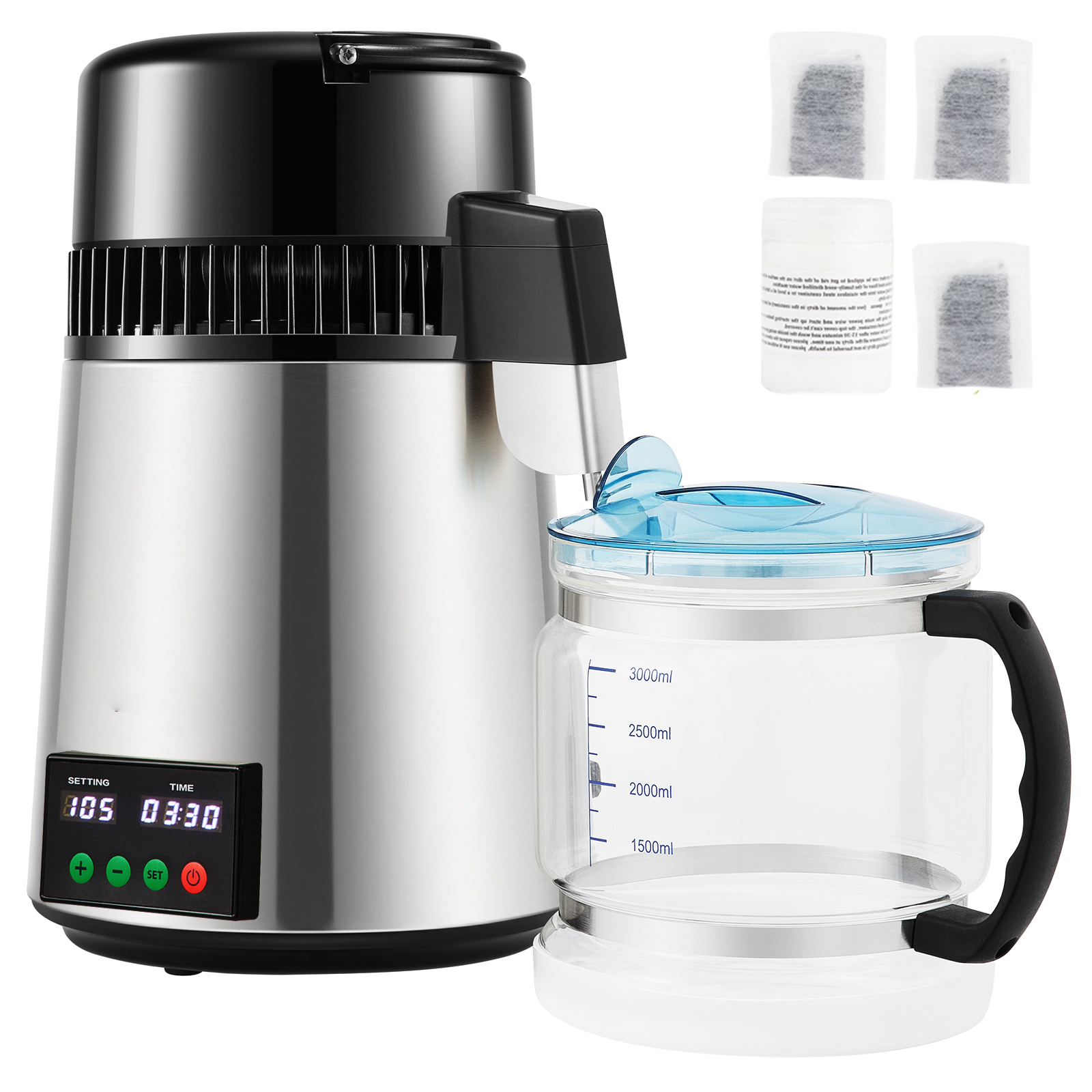 SucceBuy 4L 水蒸留器浄水器フィルター 1 L/H 蒸留速度ディスペンサー飲料ボトル柔軟剤タッチスクリーン家庭用