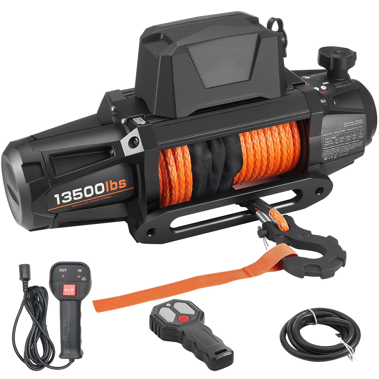 SucceBuy 13500LBS 12V 電動ウインチ 合成牽引ロープ 車ウインチ 28M リフティングホイスト 4X4 車トレーラー ATV トラック オフロード ボート用