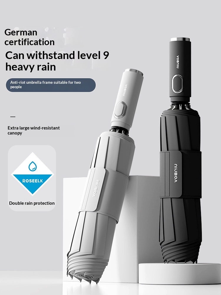 Fully automatic extra-large umbrella, thickened, reinforced, windproof, designed for heavy rain, reverse folding umbrella