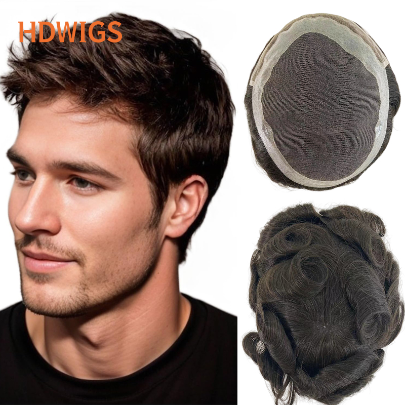 肌のような HDLace PU 男性かつら人毛ウィッグ HDWIGS 人間のレミーヘアシステムユニット自然な髪の交換 HD レース PU ヘアトッパー
