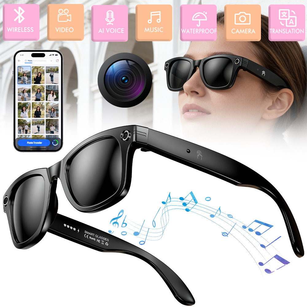 8MPカメラ、ワイヤレスBluetooth音楽を備えた多機能スマートサングラス