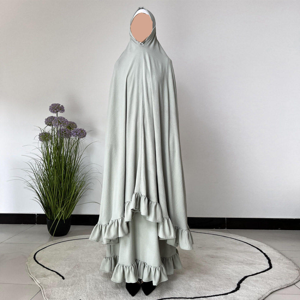 甘いフリル ムスリマ 祈りセット ラマダン イード イスラム服 ジルバブ ヒジャビ 衣装: エクストラロング キマール アバヤ