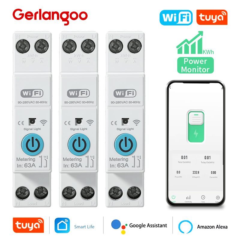 1P N Tuya WIFI スマートサーキットブレーカー過電圧/電流/電源プロテクター低電圧保護音声リモコンスイッチ