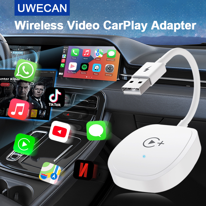 Netflix/YouTube/Tiktok 対応ワイヤレス ビデオ CarPlay アダプター、OEM 有線 CarPlay 車用