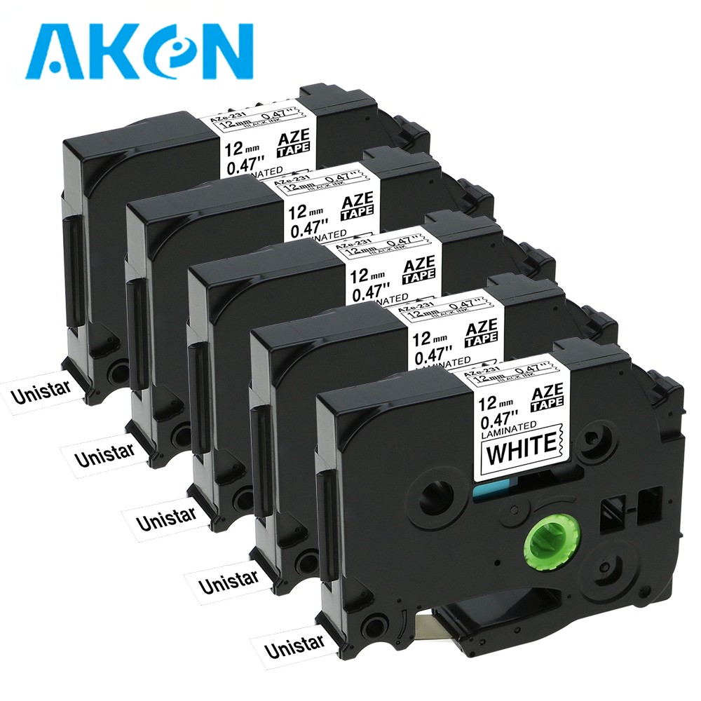 Aken 5PK 12 ミリメートルラベルテープ Brothe P-touch ラベルメーカーと互換性白地に黒 Aze-231 H110 H200 P710BT ラベルプリンタ用