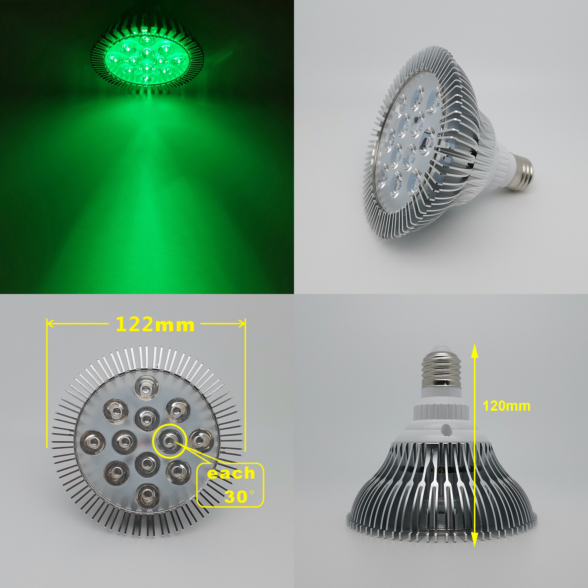 12 ワット / 24 ワット 520nm 〜 525nm PAR38 グリーン LED ランプスポット電球 LED グリーンセラピープラント水族館 E26 E27
