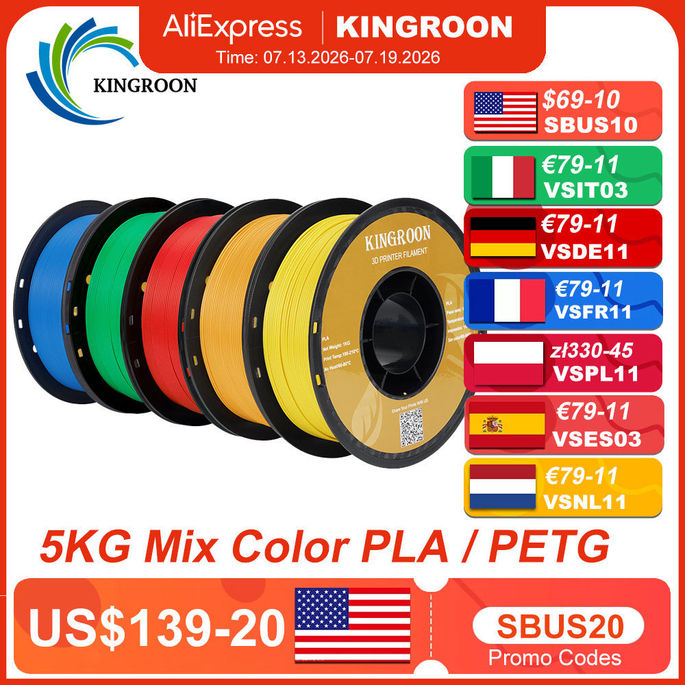 KINGROON 5 キロ PLA TPU PETG フィラメントミックスカラー 1.75 ミリメートル 3D プリンタプラスチック気泡なしスプール 3D 印刷材料卸売