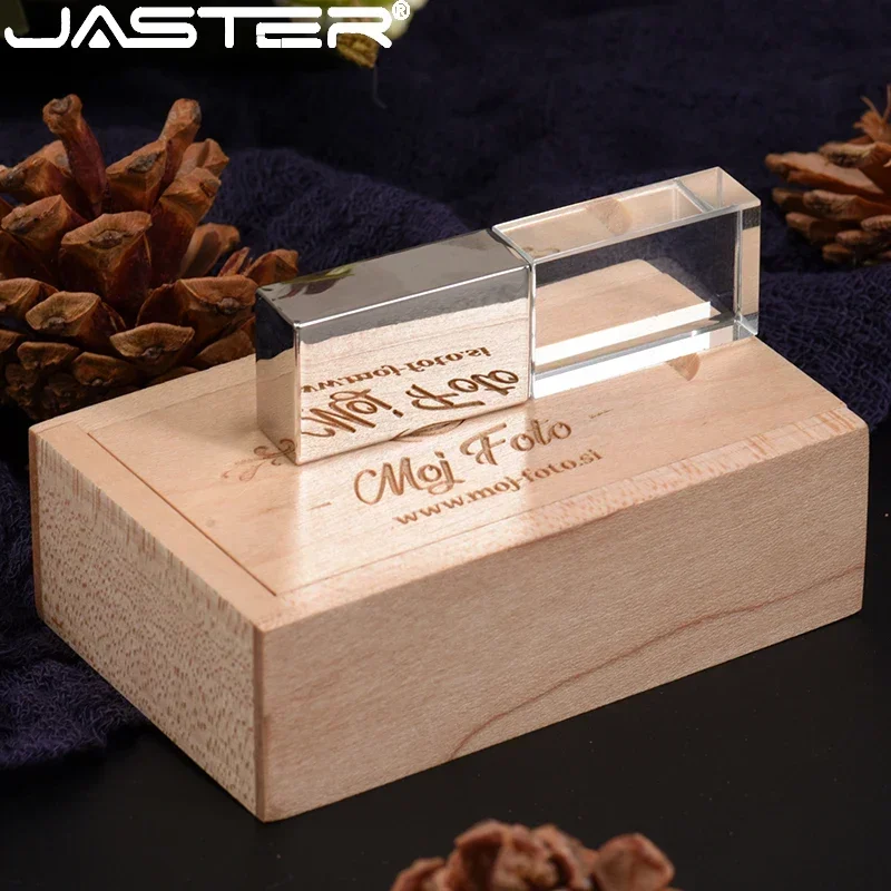JASTER 木箱 USB フラッシュドライブクリスタルペンドライブカスタムロゴメモリスティック 128 ギガバイト 16 ギガバイト 32 ギガバイト 64 ギガバイトクリエイティブウェディングギフトペンドライブ