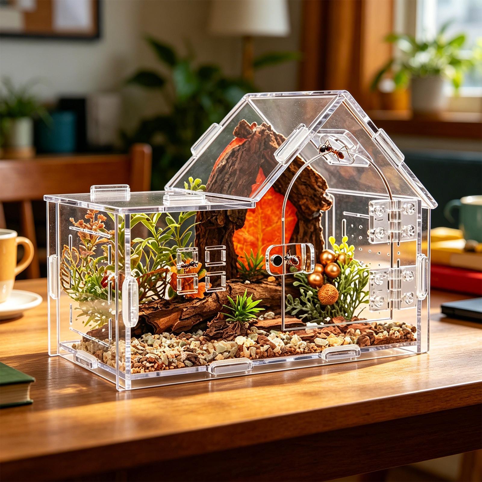 ハエトリグモテラリウムアクリル爬虫類ケージ換気タランチュラ生息地ホームオフィスリビングルーム旅行ヤモリタランチュラ