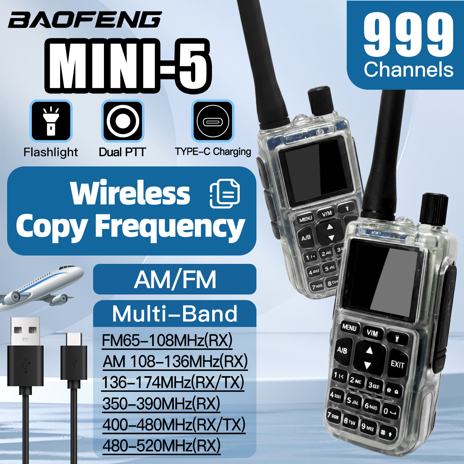 1/2 個 Baofeng MINI-5 デュアルバンドデュアル PTT トランシーバー 5RMINI VOX FM アマチュアラジオ Type-C 充電ハンドヘルドトランシーバー双方向 Rad