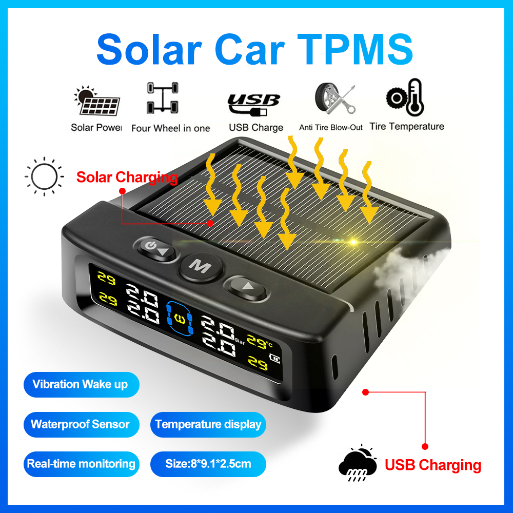 ソーラー TPMS 車のタイヤ空気圧警報デジタルカラフルなディスプレイ 4 つの外部センサー防水タイヤ空気圧温度警告