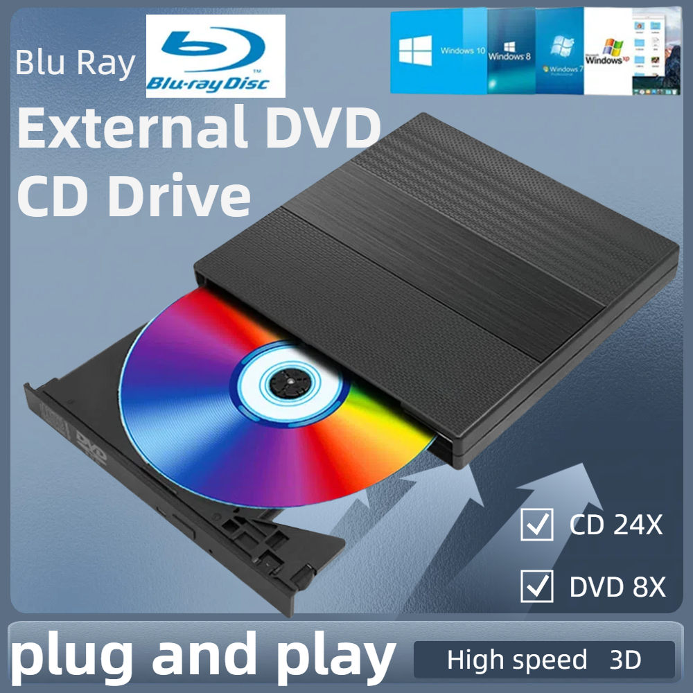 TISHRIC ブルーレイディスク外部 CD および DVD プレーヤー 3D USB2.0 外部 CD リーダー 24X DVD 8X 外部 DVD ドライブラップトップデスクトップ用