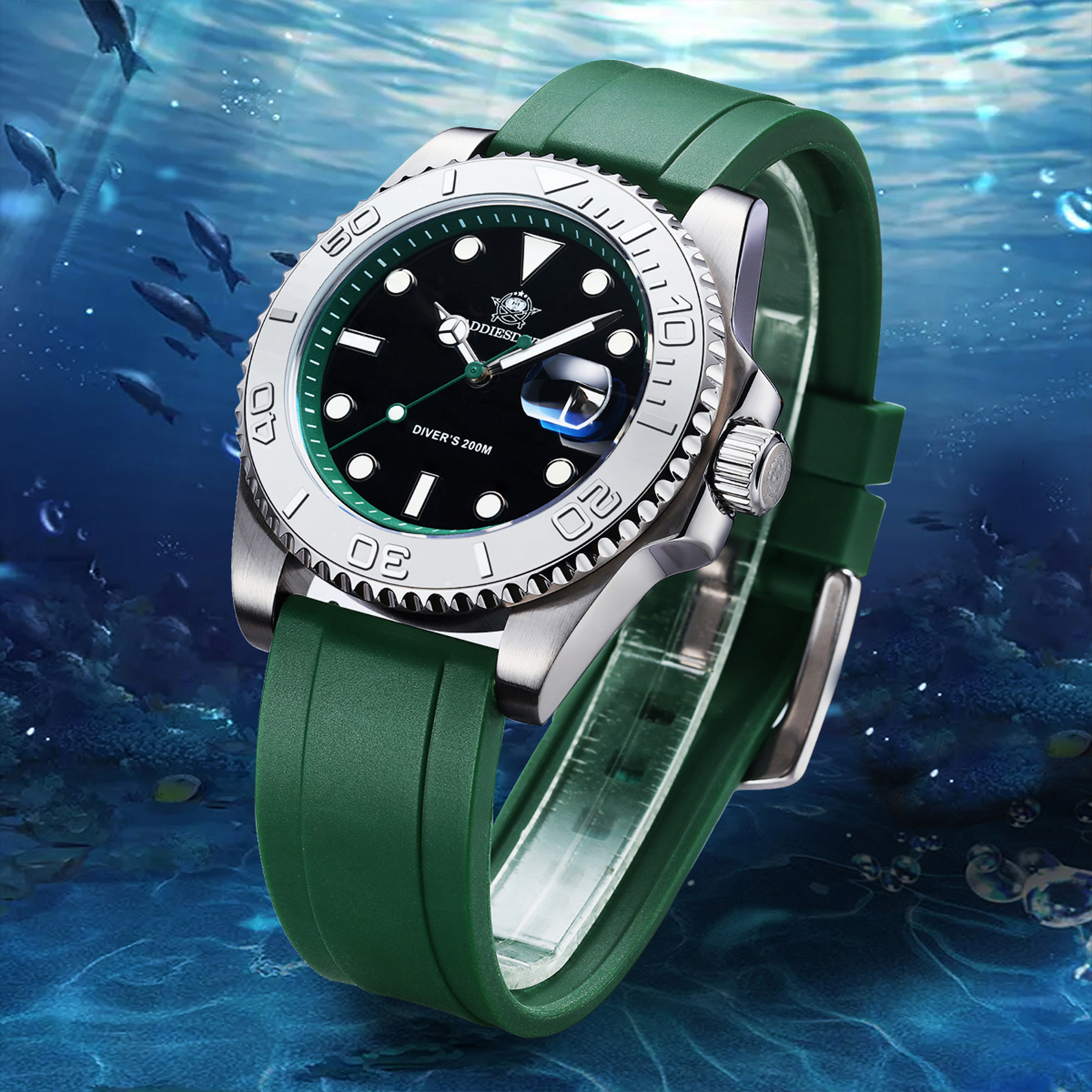 ADDIESDIVE AD2040 メンズダイバークォーツ時計ファッション 200 メートル防水カレンダー表示超発光時計 41 ミリメートルラバー腕時計