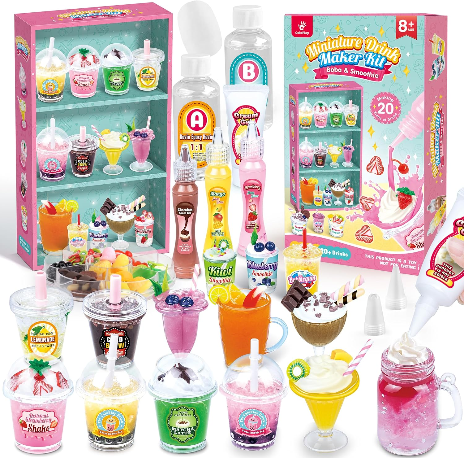 ミニチュアドリンクマーカーキット、ミニチュア食品おもちゃ、キッチンごっこ遊びDIYクラフトキット、8～12歳の子供向け、女の子へのギフト