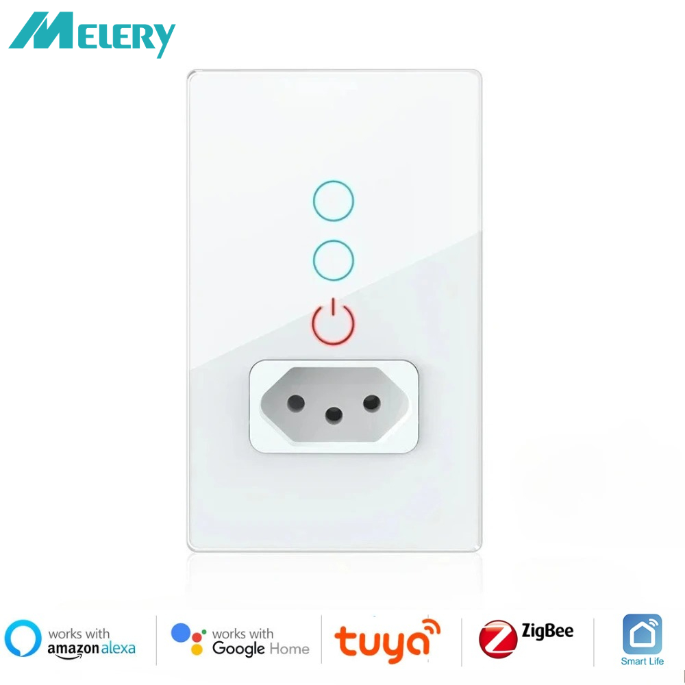 Melery Zigbee Tuya スマート ブラジル ライト スイッチ 10A Tomada 壁ソケット プラグ アウトレット タッチ ガラス パネル リモート by Alexa Google Home