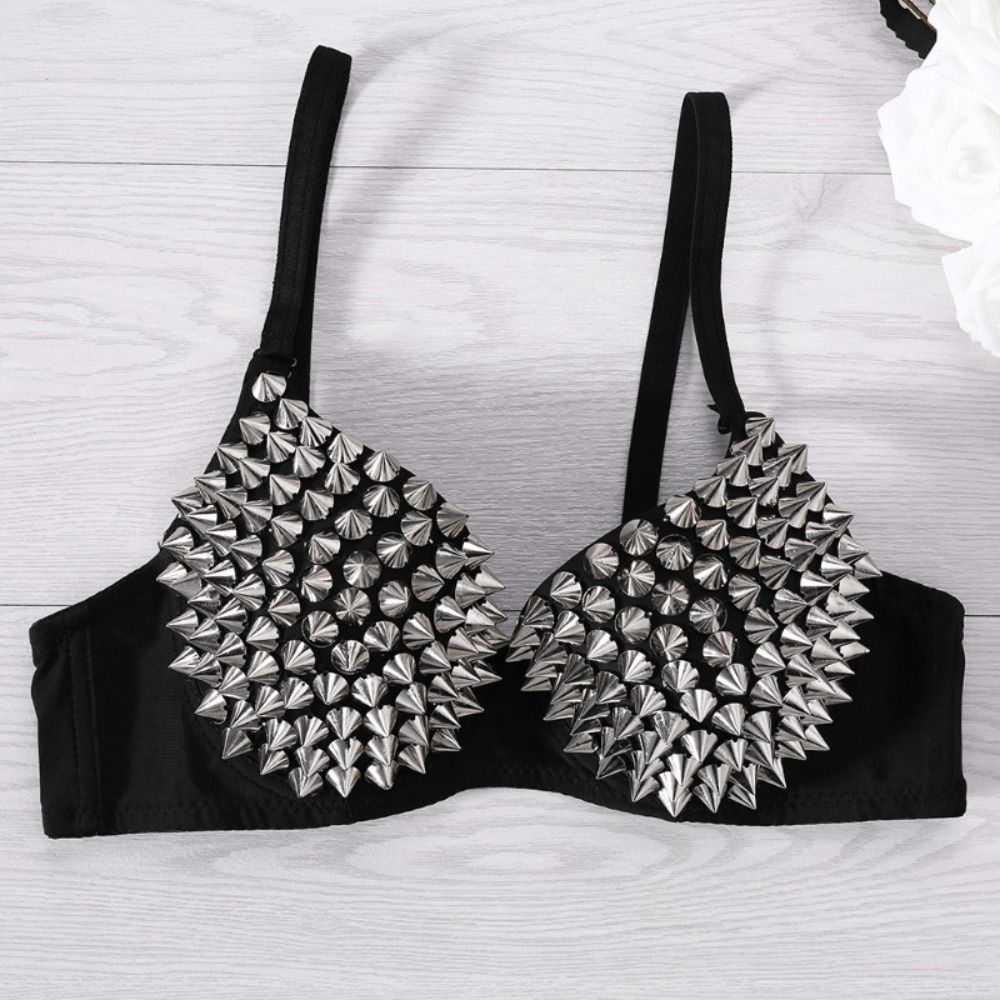 ファッションリベットパンクレイブ Bralette ランジェリーゴシックブラトップセクシーなプッシュアップブラジャーナイトクラブパーティーバーファッションホットブラジャー女性のための