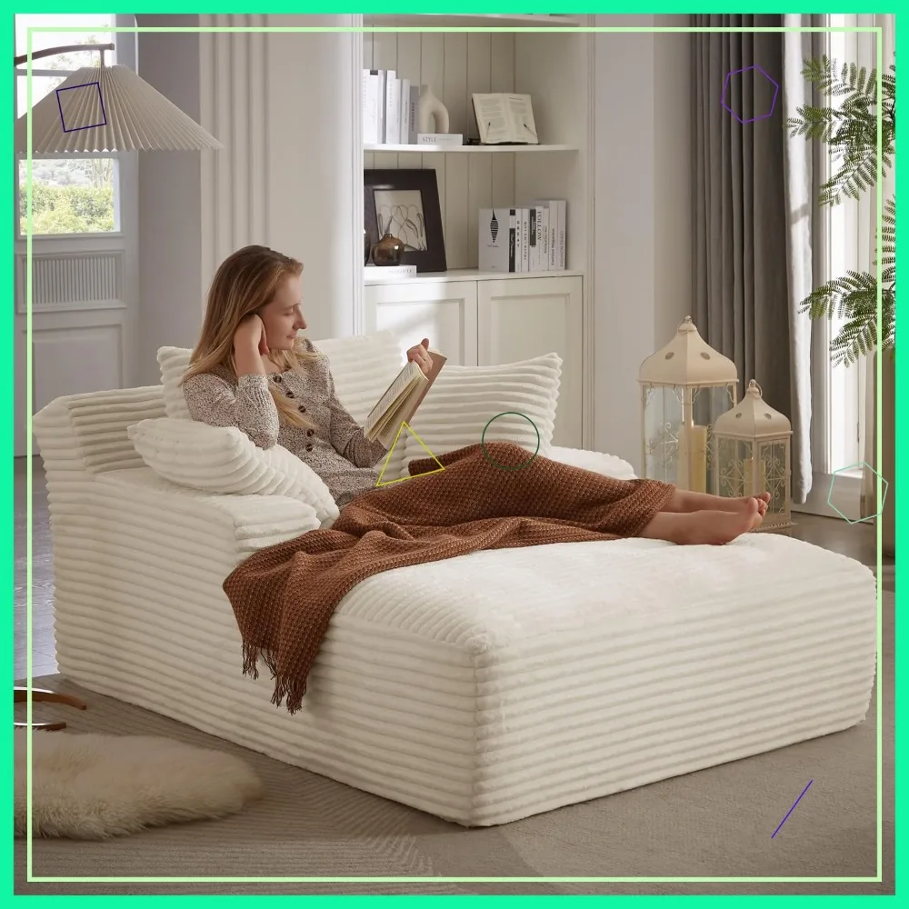 67インチ特大コーデュロイ長椅子、組立不要深座ソファベッド、リビングルーム用、ベージュ