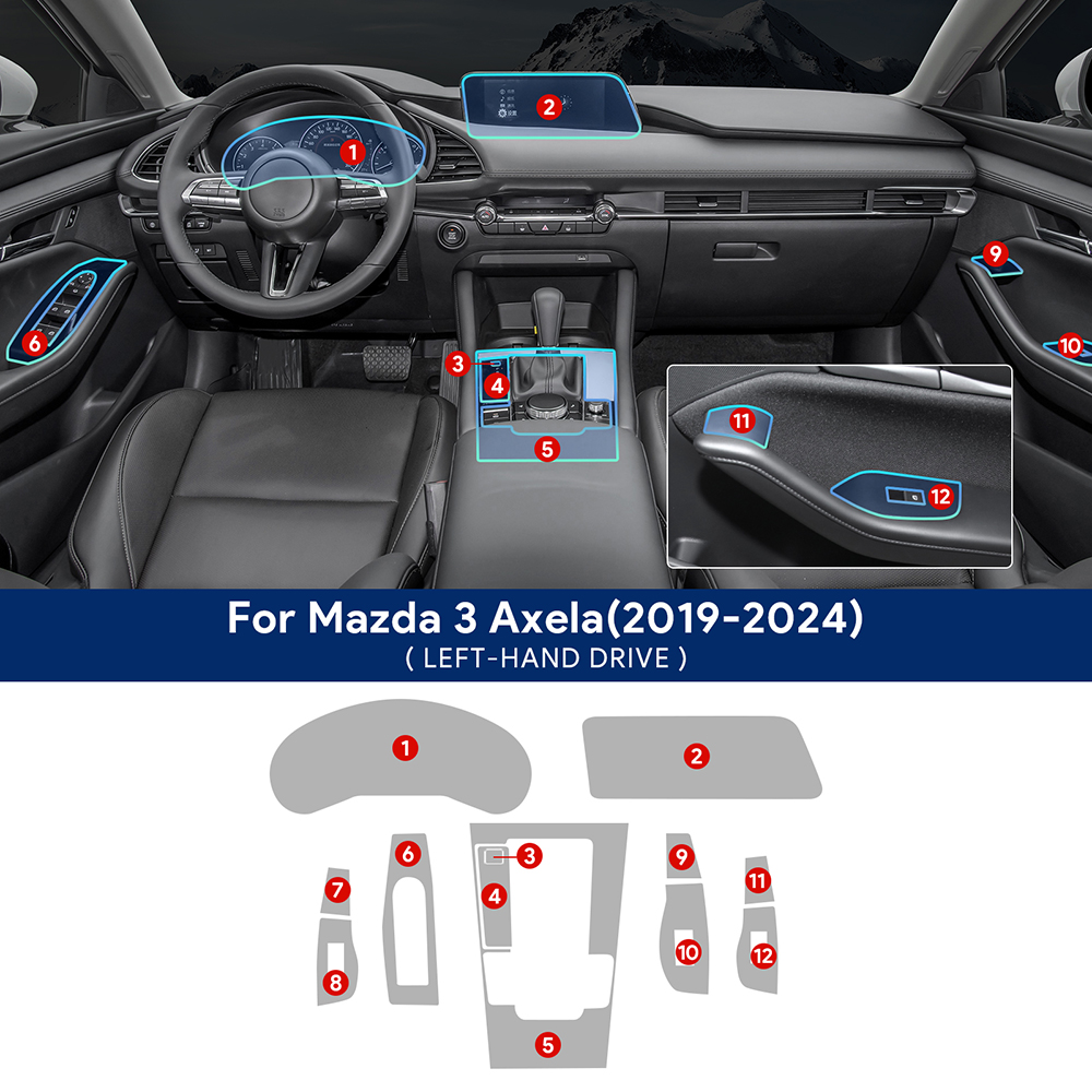 マツダ 3 アクセラ 2019-2024 車のインテリアフィルムセンターコンソールナビゲーション画面ギア透明 TPU 保護フィルムアンチスクラッチ
