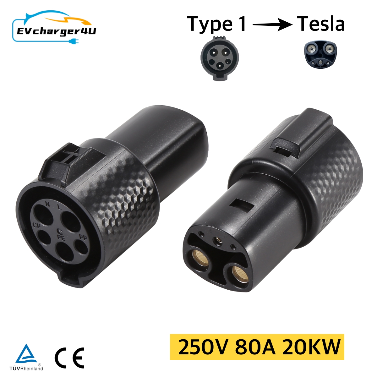 EVcharger4U SAE J1772 タイプ 1 メス - テスラ オス アダプター コンバーター EV 充電アダプター モデル S 3 X および Y と互換性あり