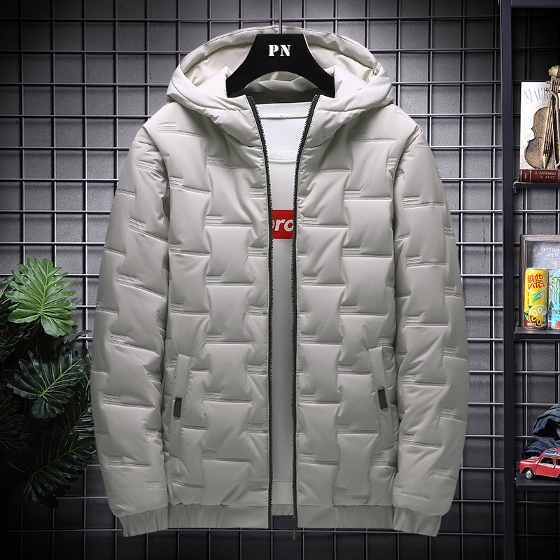 ファッション冬メンズパッド入りフード付きパーカー暖かい服トレンディなダウン綿フグジャケットルーズコート肥厚暖かいパンジャケット