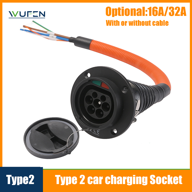 WUFEN EV Charger Male Socket Type 2 250V-380V IEC 62196 Outlet 16A 32A Electric Car Charging Charger Side Type 2 Socket Inlet
