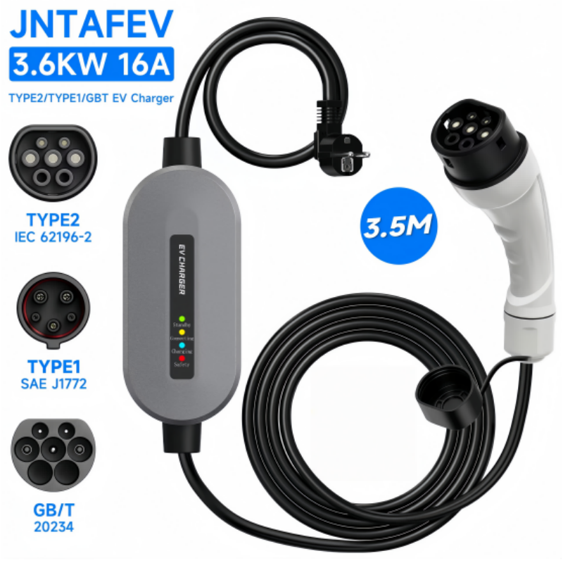 JNTAFEV ポータブル充電器タイプ 2 3.6KW 16A 電気自動車充電器 Type1 Wallbox GB/T カーアクセサリーサポート 110-250V