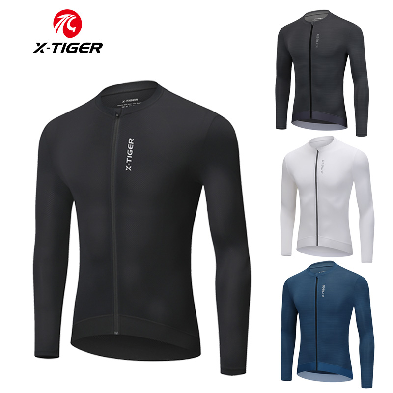 X-TIGER サイクリングジャージメンズ通気性スリムフィット長袖シャツ 3 1 ポケット速乾性プロフェッショナル競技サイクリングジャージ