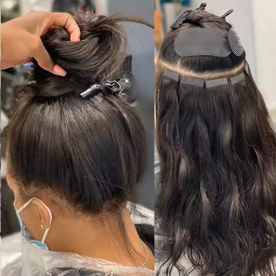 実体波目に見えない粘着テープでヘアエクステンション 20 ピース/パックスキン横糸テープイン機レミー人毛女性のための