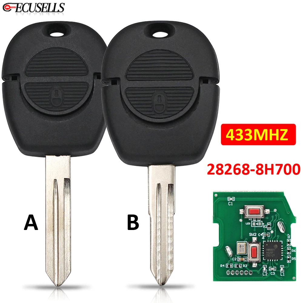 Ecusells リモートキー 433MHz P/N: 28268-8H700 日産アルメーラ ティノ マイクラ ナバラ プリメーラ セレナ テラノ バネット エクストレイル A32 / A33 用