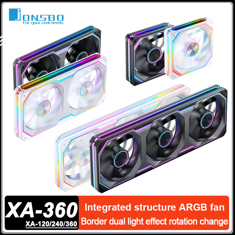JONSBO XA-120/240/360 PCケースファン 三面ミラー 5V/3ピン ARGBファン 一体型冷気排気冷却ファン