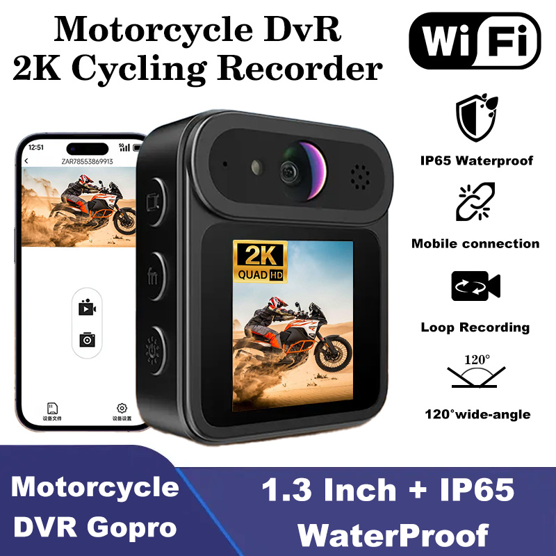2K オートバイダッシュカム WiFi APP 制御防水ナイトビジョンループ録画防振オートバイ DVR 乗馬用