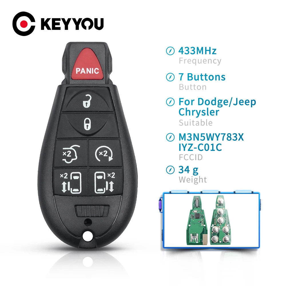 KEYYOU 7 6 1 ボタン車のリモートコントロールキー M3N5WY783X IYZ-C01C Fob 433Mhz ダッジキャラバンクライスラータウン
