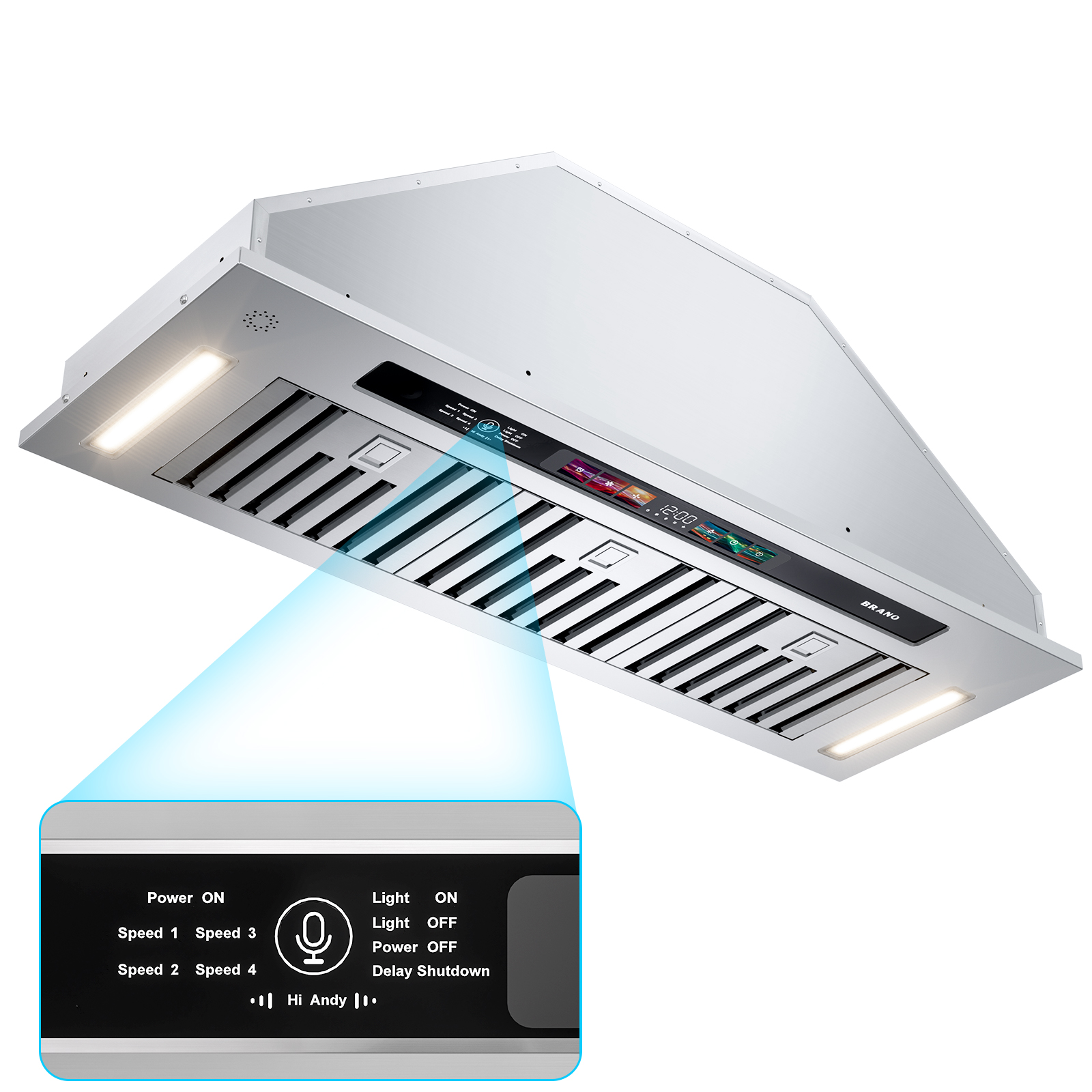 BRANO 36 インチ ステンレススチール レンジフードインサート、900 CFM スマート音声/ジェスチャー/タッチコントロール、4 スピード排気ファン付き