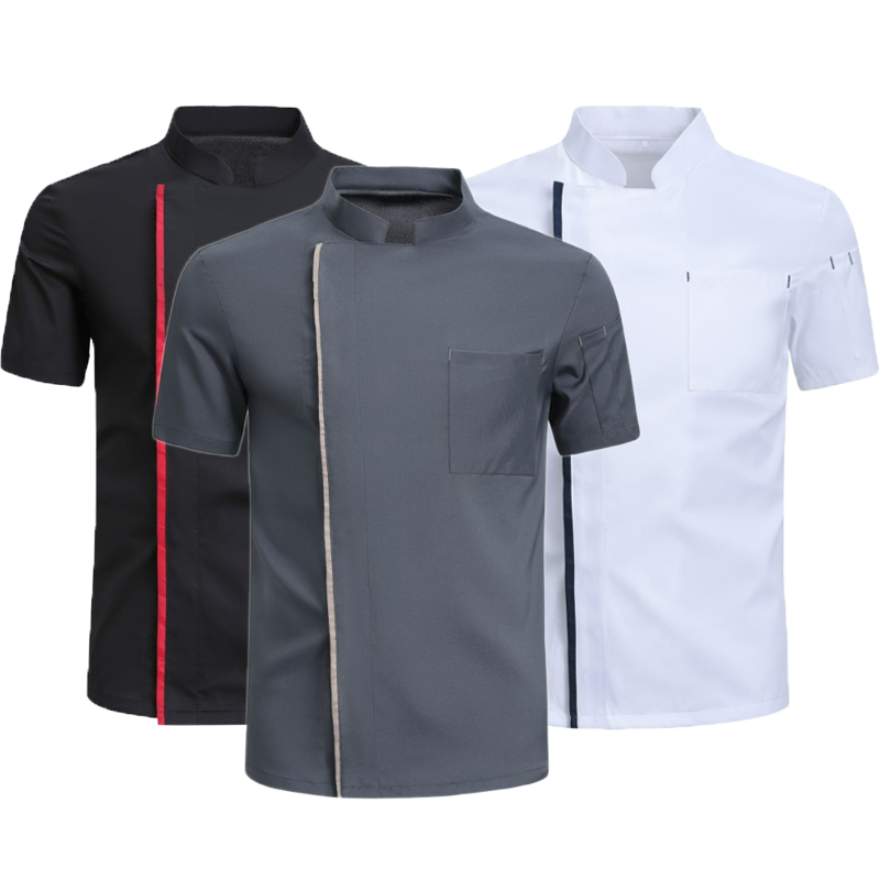 ホテル、レストラン、パン屋、食品サービスの作業服での半袖/長袖ジャケット付き男性用スタイリッシュなシェフユニフォーム