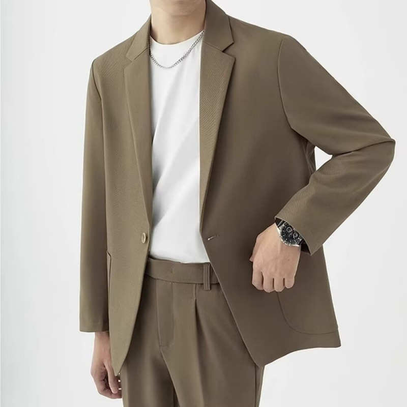 KIDWHXR 男性 2 ピース衣装ルーズシングルブレストブレザー男性ストレートレッグパンツ男韓国シンプルな固体ビジネスカジュアルスーツセット