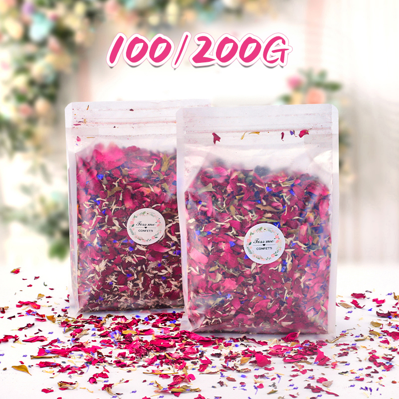 200 グラムナチュラルドライフラワーウェディング紙吹雪赤青バラの花びら誕生日パーティー DIY 装飾生分解性手作りパーティー供給